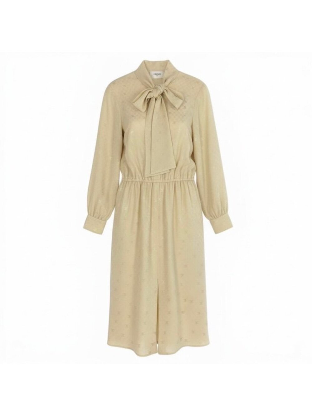 Celine Lavalier Triomphe Pattern Bowtie Silk Dress Long Pink